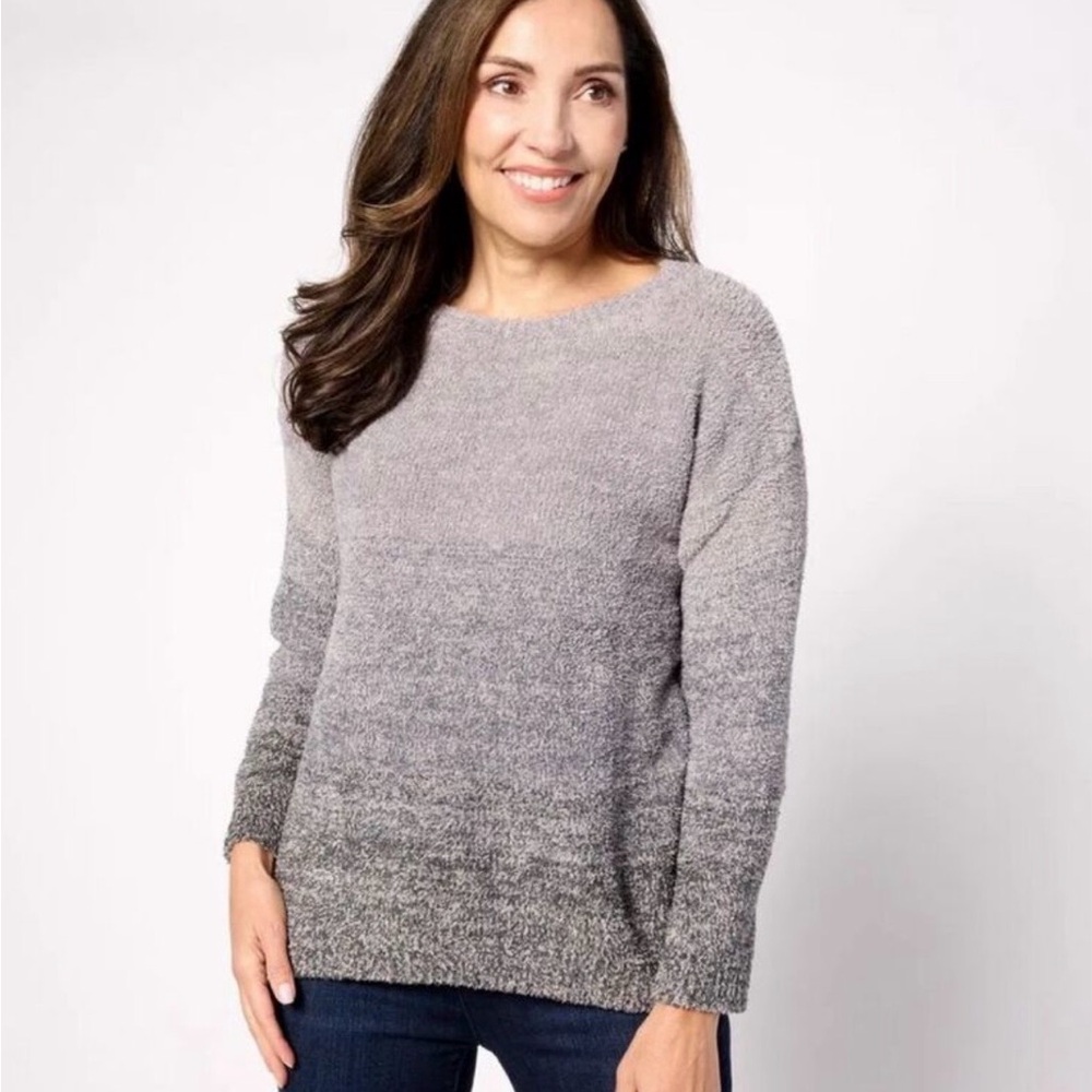 Barefoot Dreams CozyChic Ombré Dark Gray Multi Boatneck Pullover Sweater